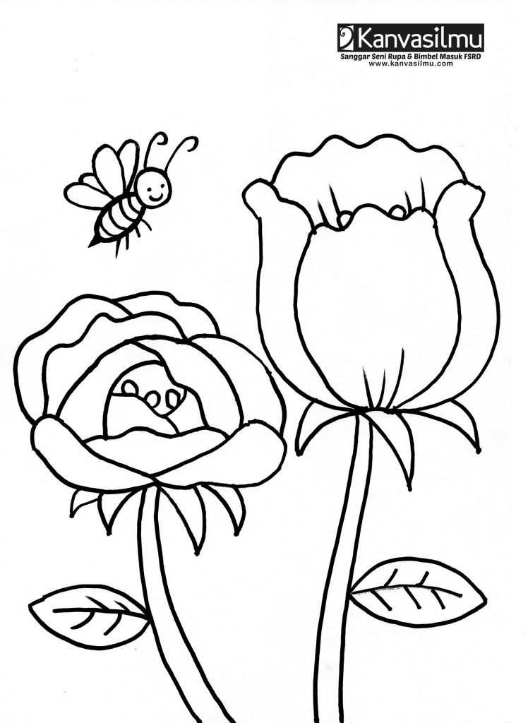Lembar Mewarnai Bunga & Lebah - Kanvasilmu